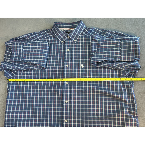 Ariat Pro Series Fitted Stretch Button Down Shirt Mens Blue Plaid XL Western - Picture 8 of 9